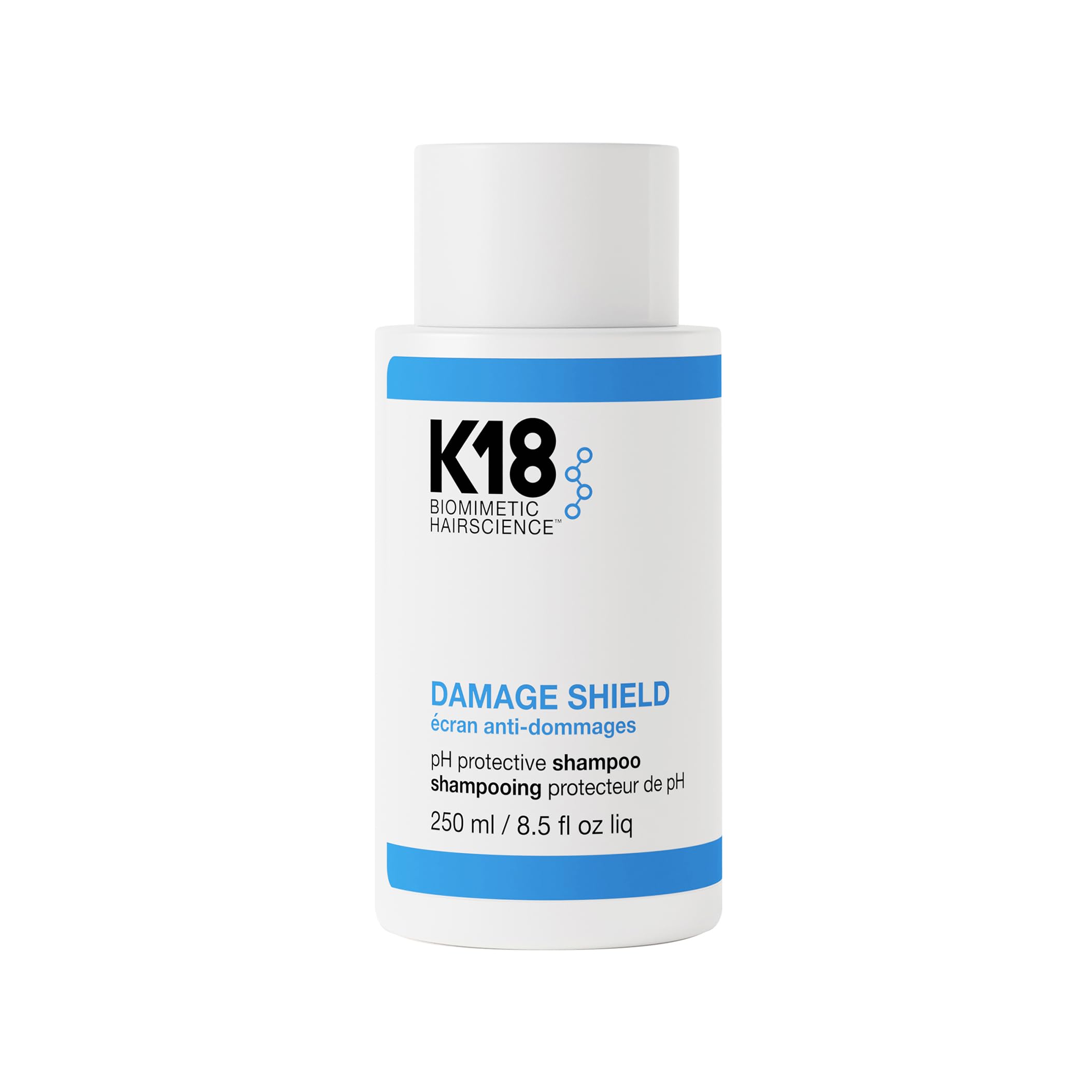 K18 Damage Shield: bouteille ouverte préservant la couleur tout en nettoyant en douceur.