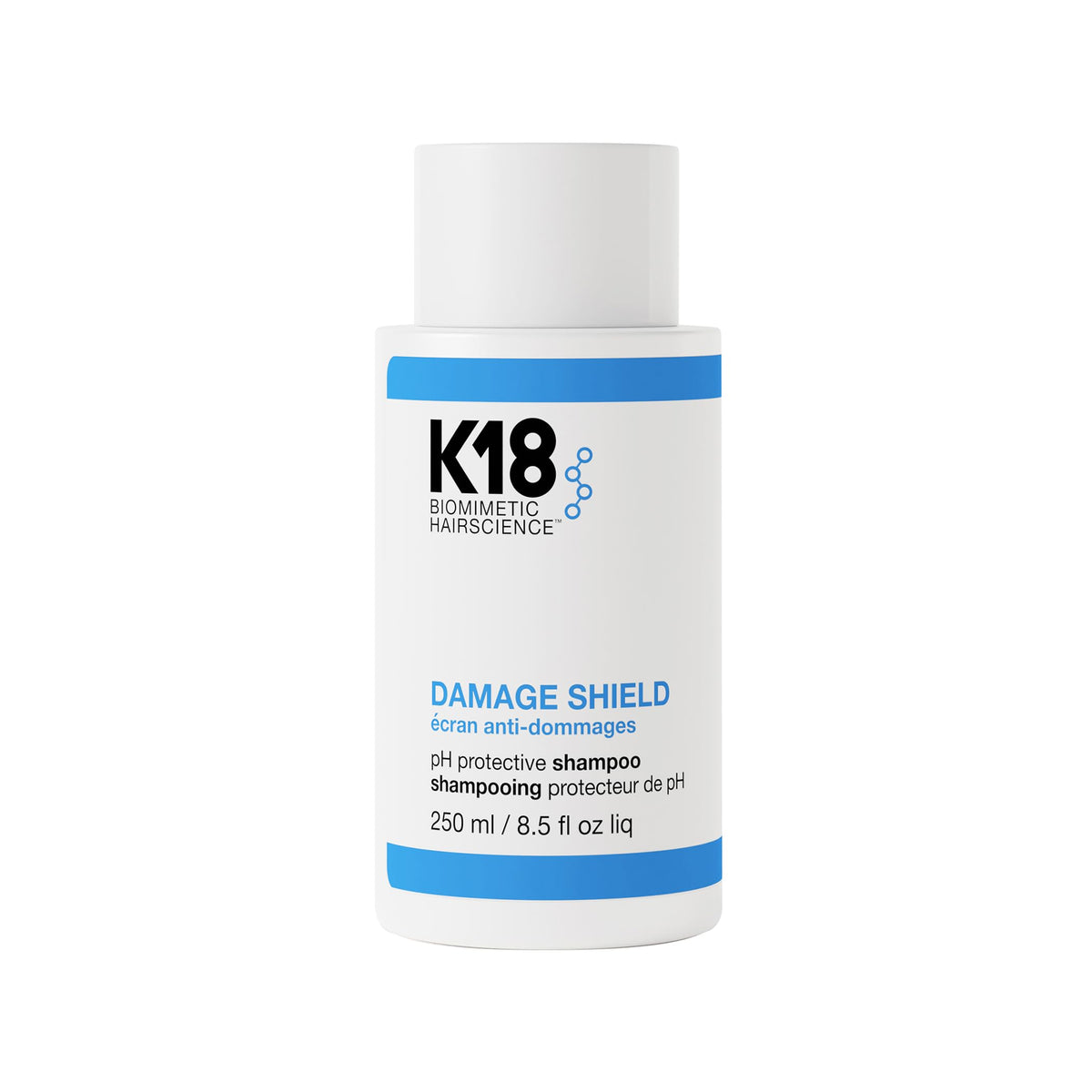 K18 Damage Shield: bouteille ouverte préservant la couleur tout en nettoyant en douceur.