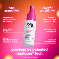 K18 HeatBounce buse du spray montrant l'application précise et le démêlage facilité.