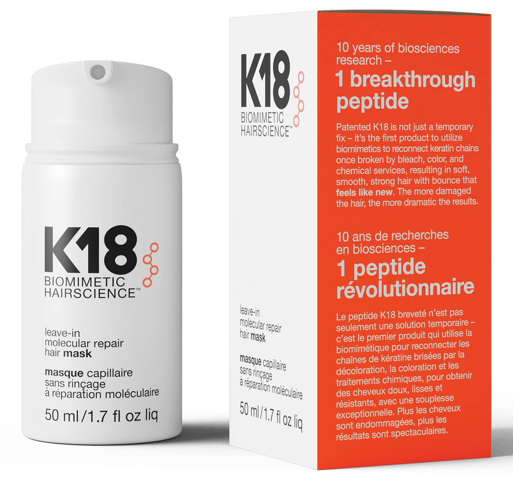 K18 Masque Réparation Moléculaire – bouteille pratique pour une application sans rinçage.