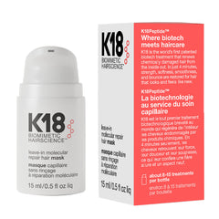 K18 masque: bouteille visible, démarrage du soin réparateur moléculaire.