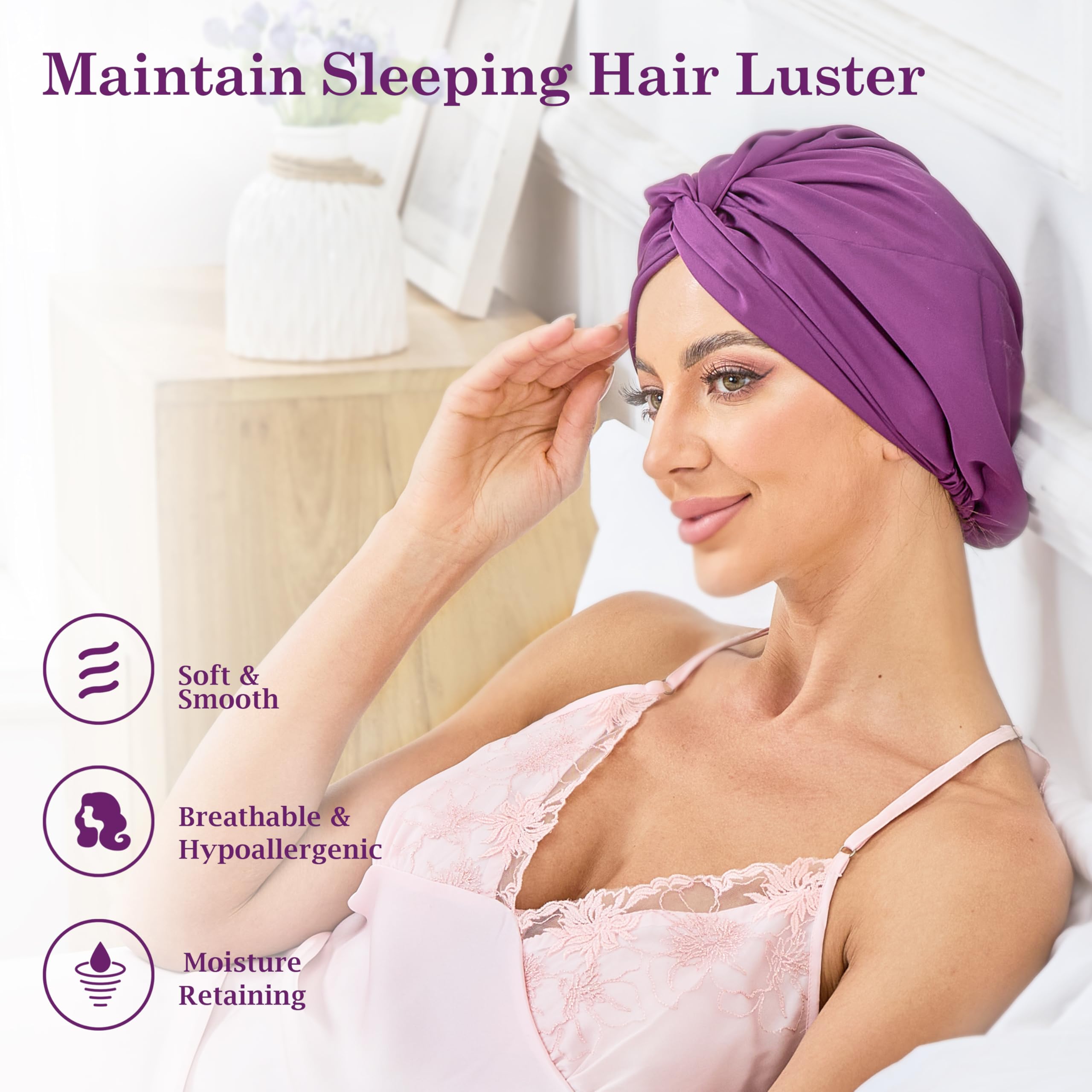 Bonnet Kaahynno nuit double couche, turban élégant protégeant les longueurs pendant le repos