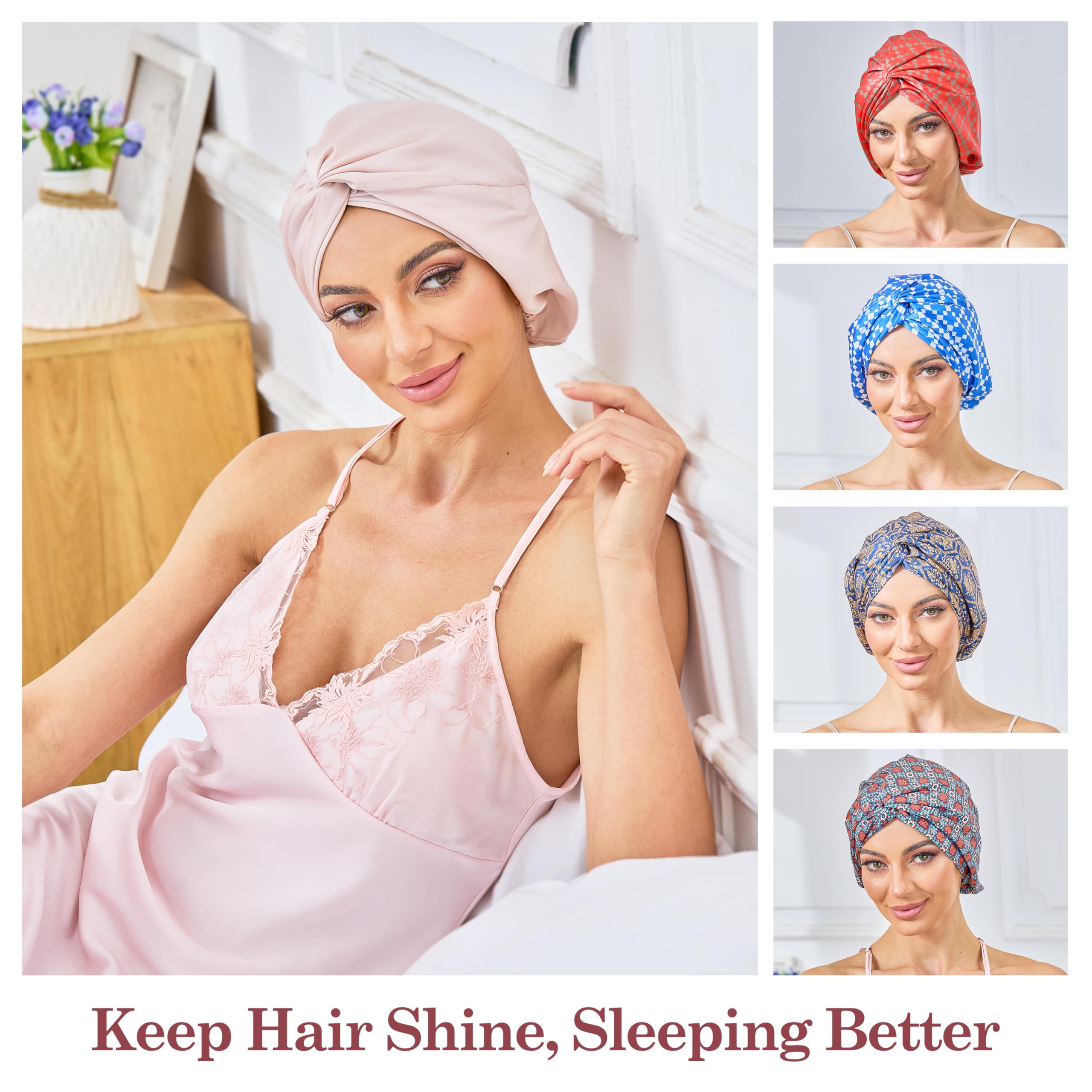 Bonnet Kaahynno rose poudré satin, couleur douce pour le soin nocturne.