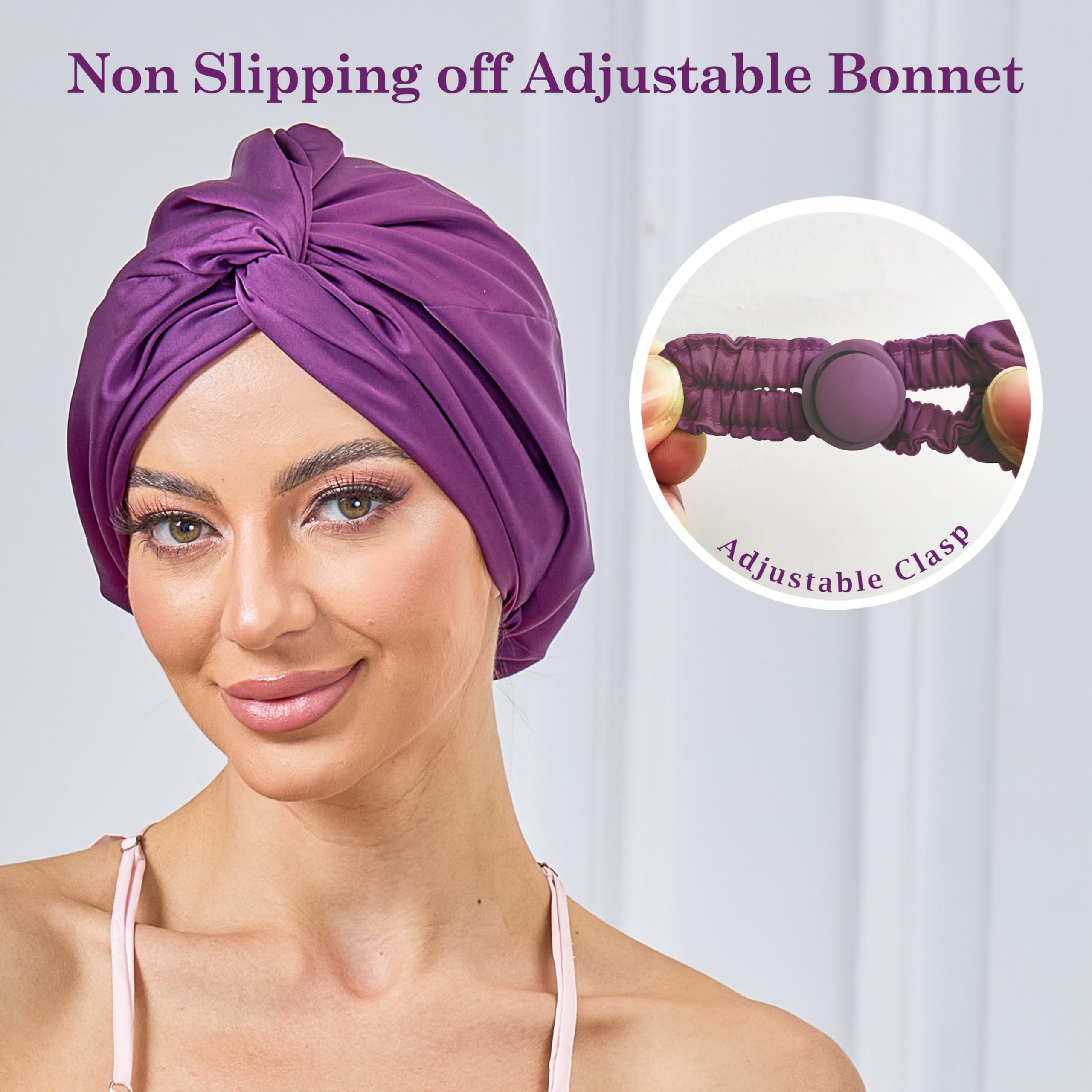 Bonnet KAAHYNNO en satin soie réglable pour dormir, maintien des boucles toute la nuit