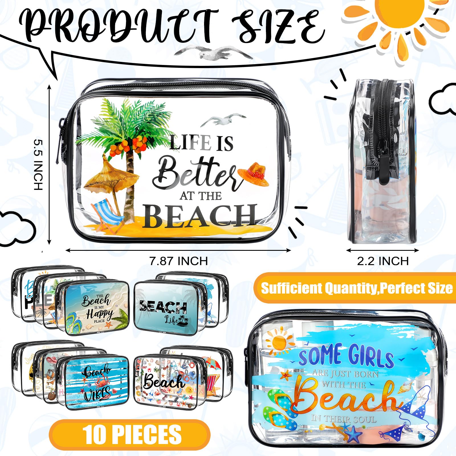 Kacctyen sac cosmétique transparent zippé, voyage sûr et durable.