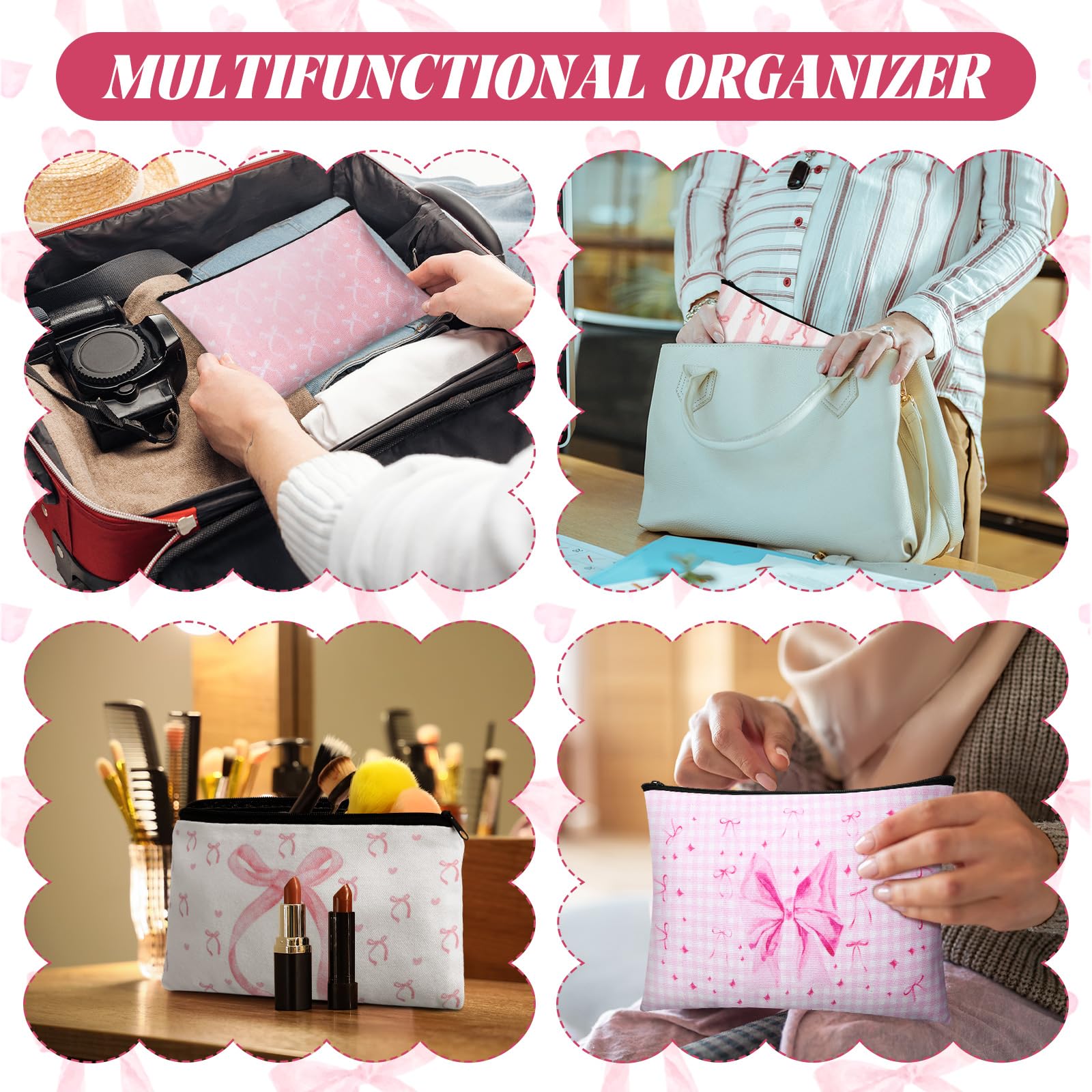 Trousse maquillage Kacctyen avec fermeture-éclair rose, fermeture fiable et pratique.