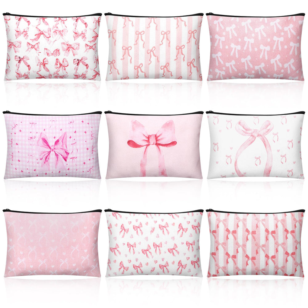Trousse maquillage Kacctyen avec noeud rose, design chic et pratique pour femmes.