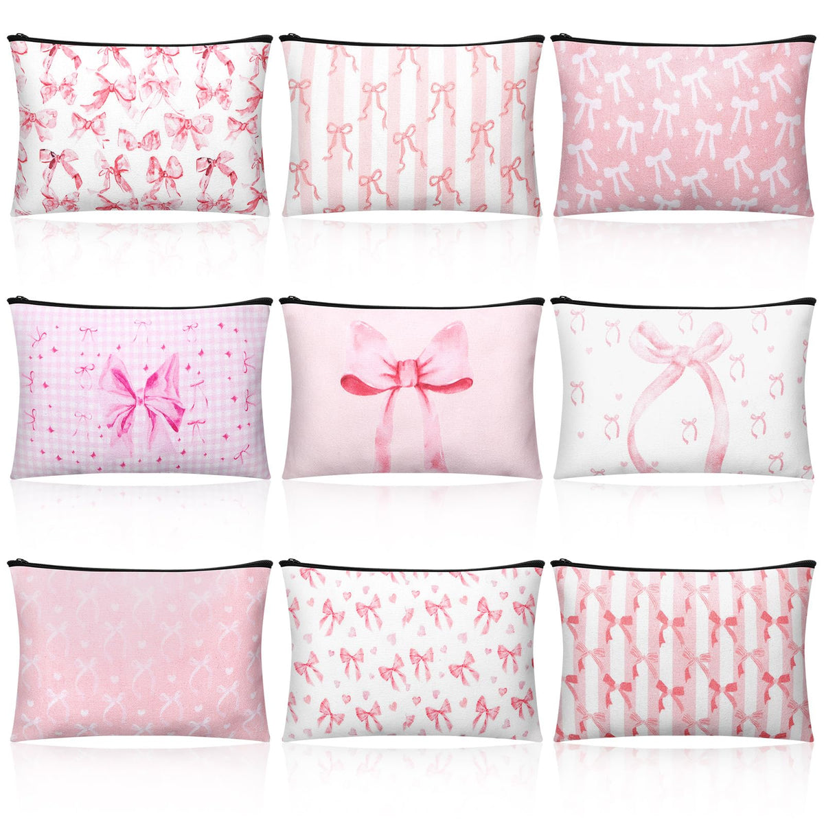 Trousse maquillage Kacctyen avec noeud rose, design chic et pratique pour femmes.