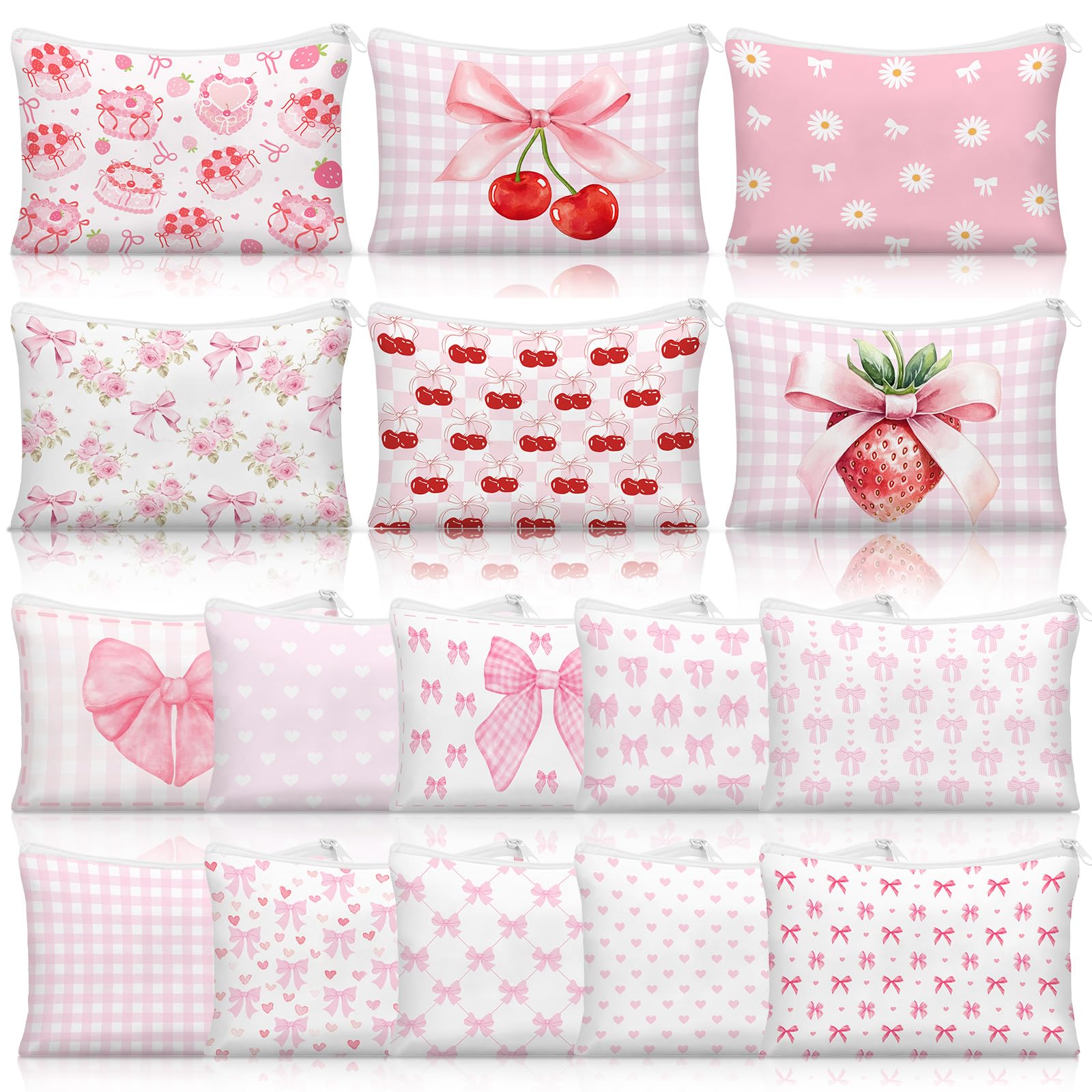 Trousse maquillage rose Kacctyen avec nœud, idéale pour l'organisation quotidienne.