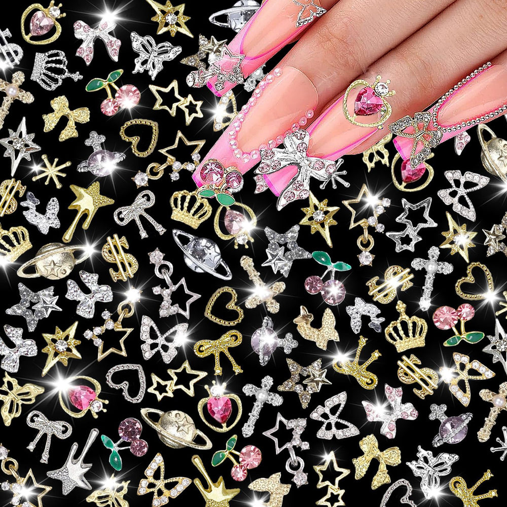 Charme KACHIMOO papillon pour ongles, éclat doré et argenté