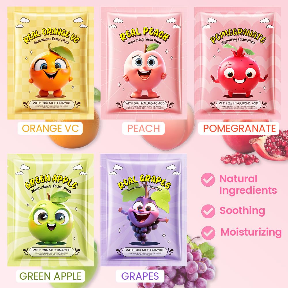 Kaely masques fruits hydratants enveloppant la peau de fraîcheur.