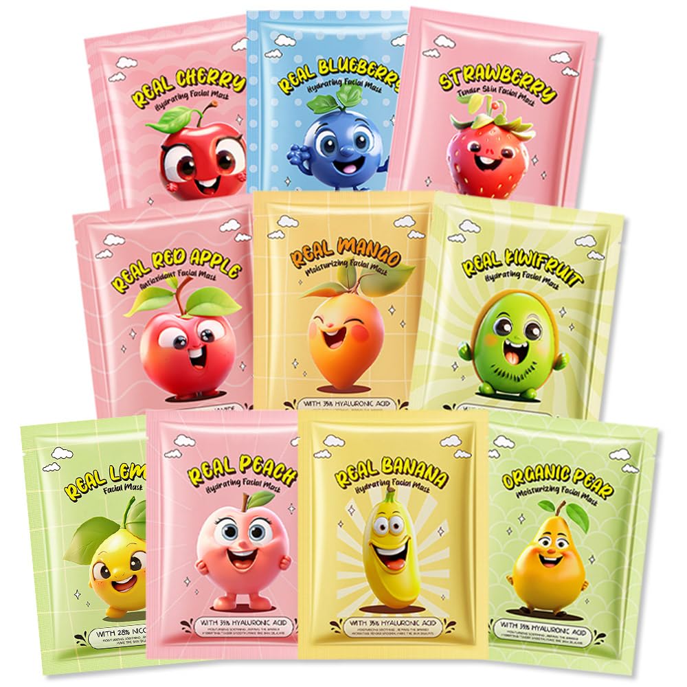 Kaely masques visage fruits ensemble, coffret spa à domicile pour hydratation douce.