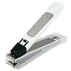 Kai Nail Clippers Type 001S white closeup with catcher for mess-free trimming