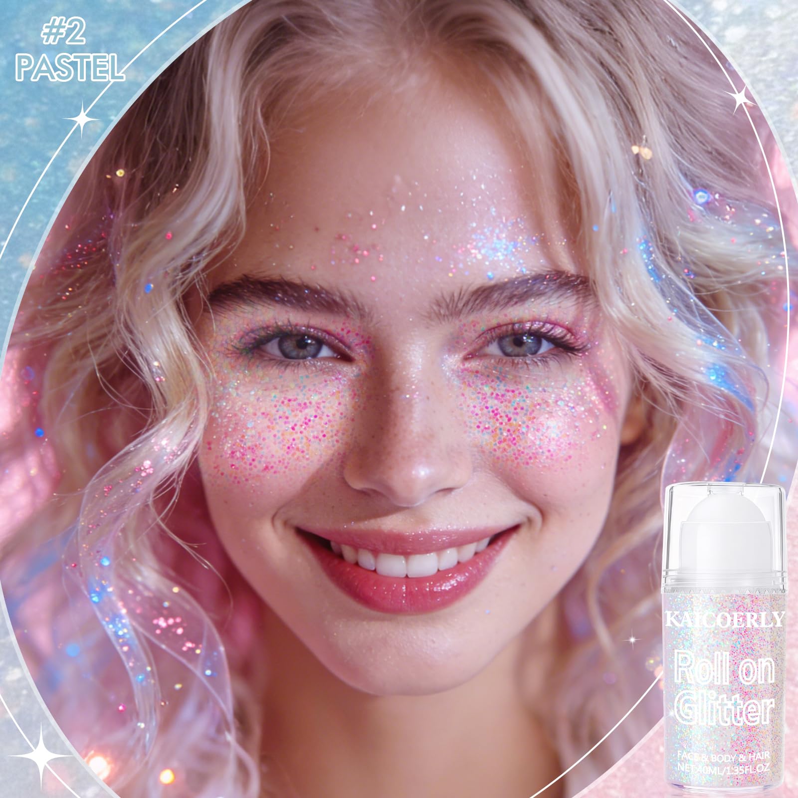 KAICOERLY Roll-on glitter visage: brillance uniforme pour un look festif.
