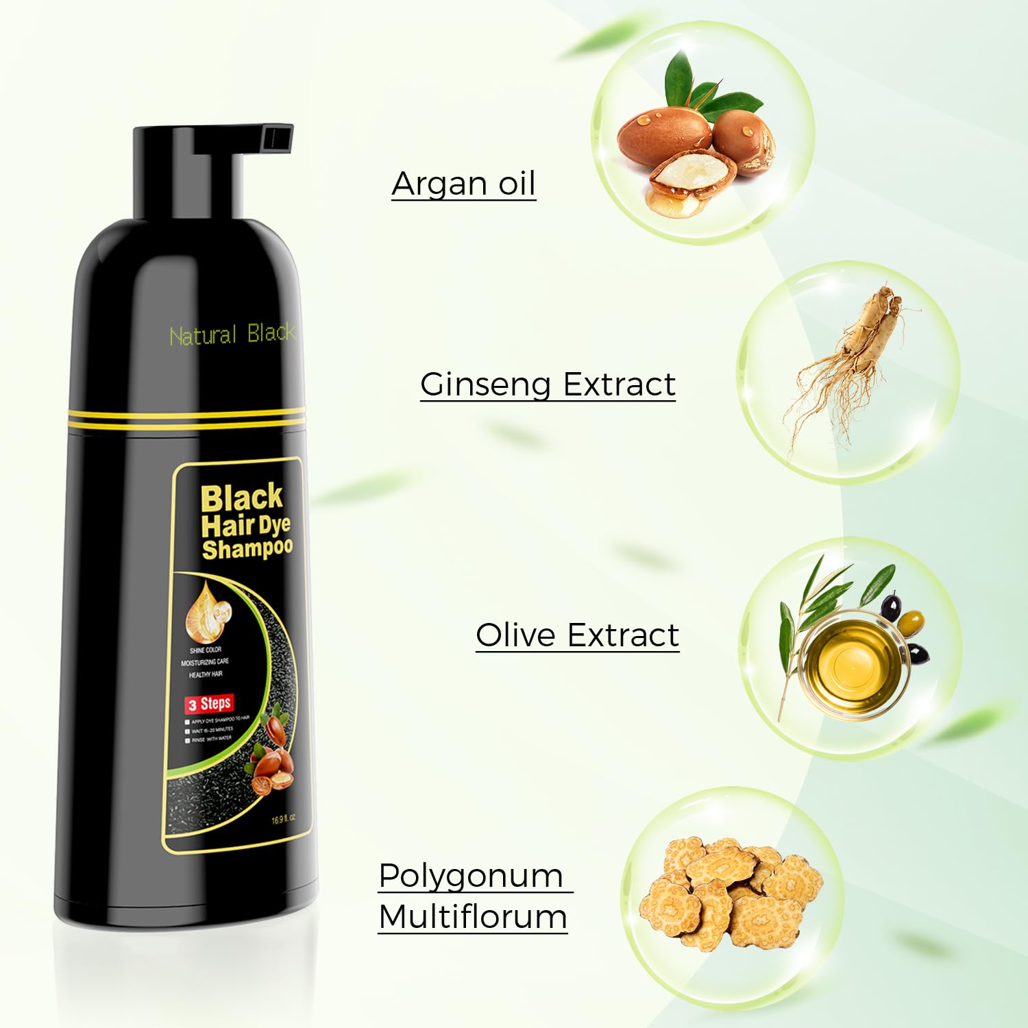 KAISASA Brillance et vitalité des cheveux noirs après utilisation du shampoing.