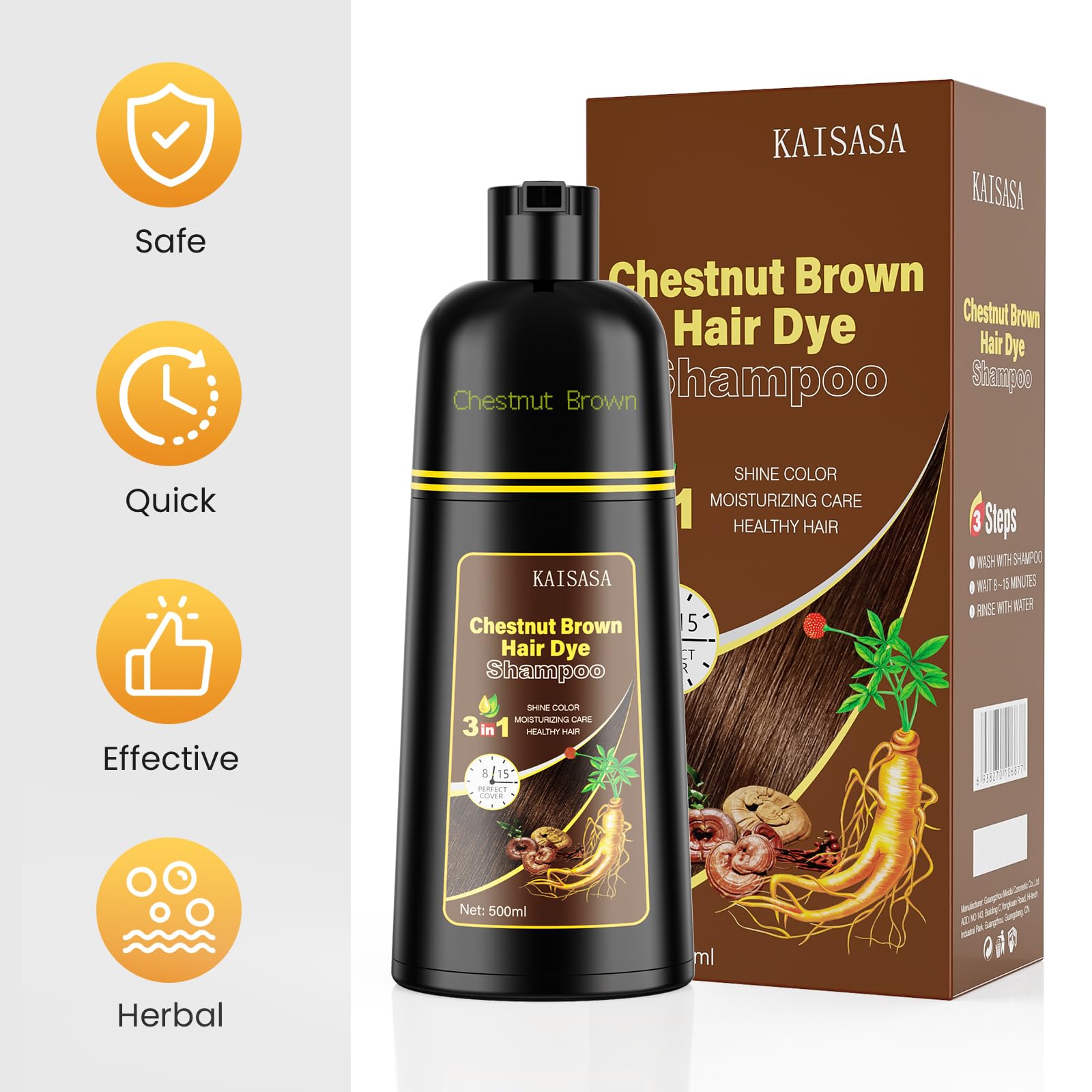 KAISASA Hair Dye Shampoo – résultats visibles en 3 à 4 semaines sans effort.