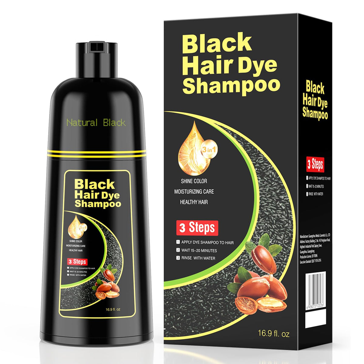 KAISASA Shampoing colorant noir en bouteille, couleur durable et utilisation facile.