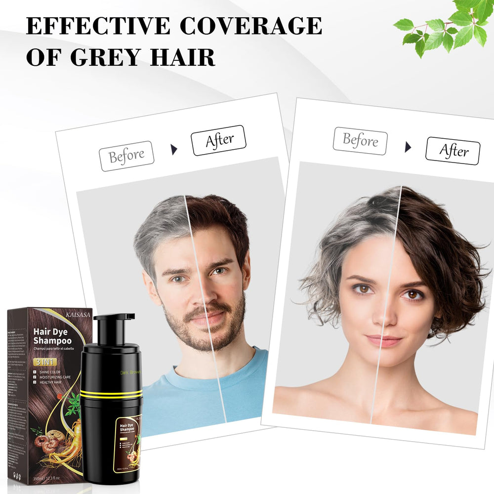 KAISASA Shampoing colorant – application rapide pour couvrir les cheveux gris.