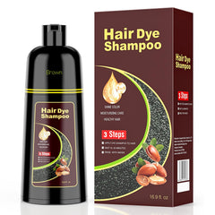 KAISASA shampooing-teinture brun, flacon visible, couvre les gris et ravive la couleur.