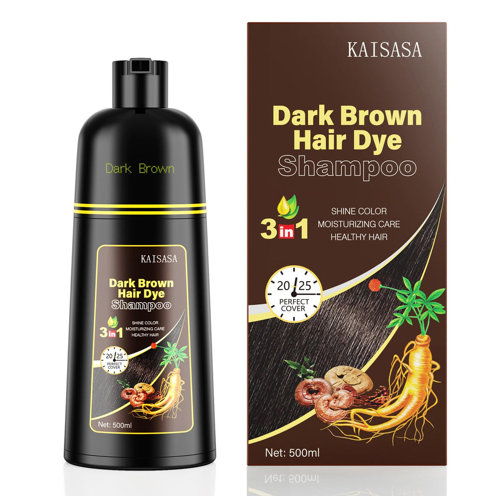 KAISASA shampoing colorant brun foncé – bouteille 500 ml, couverture des cheveux gris.
