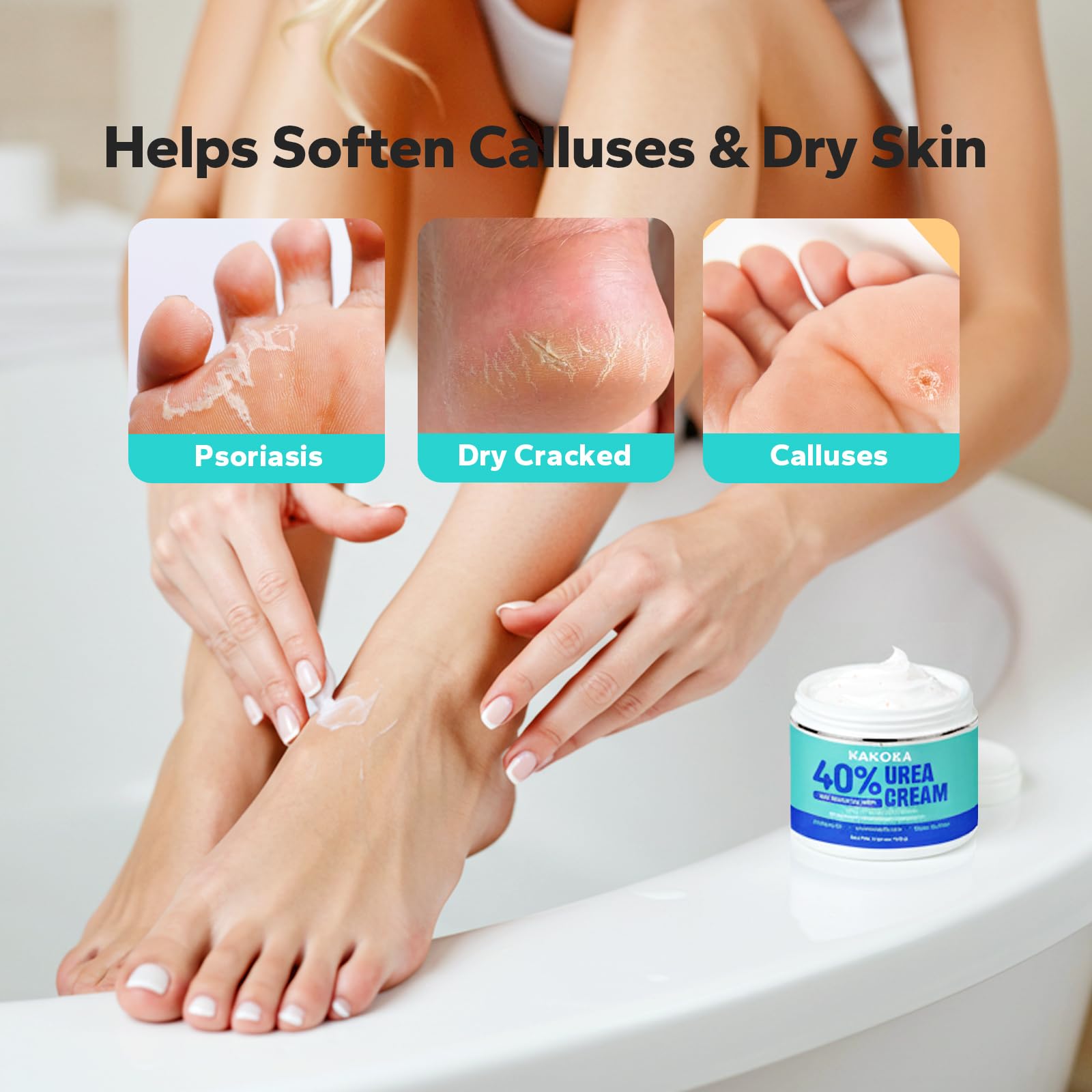Kakoka Crème Urea 40% pour talons secs, exfoliation en douceur.