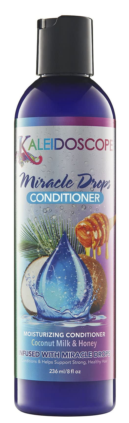 KALEIDOSCOPE MIRACLE DROPS après-shampooing : bouteille et texture soyeuse facilitant le démêlage