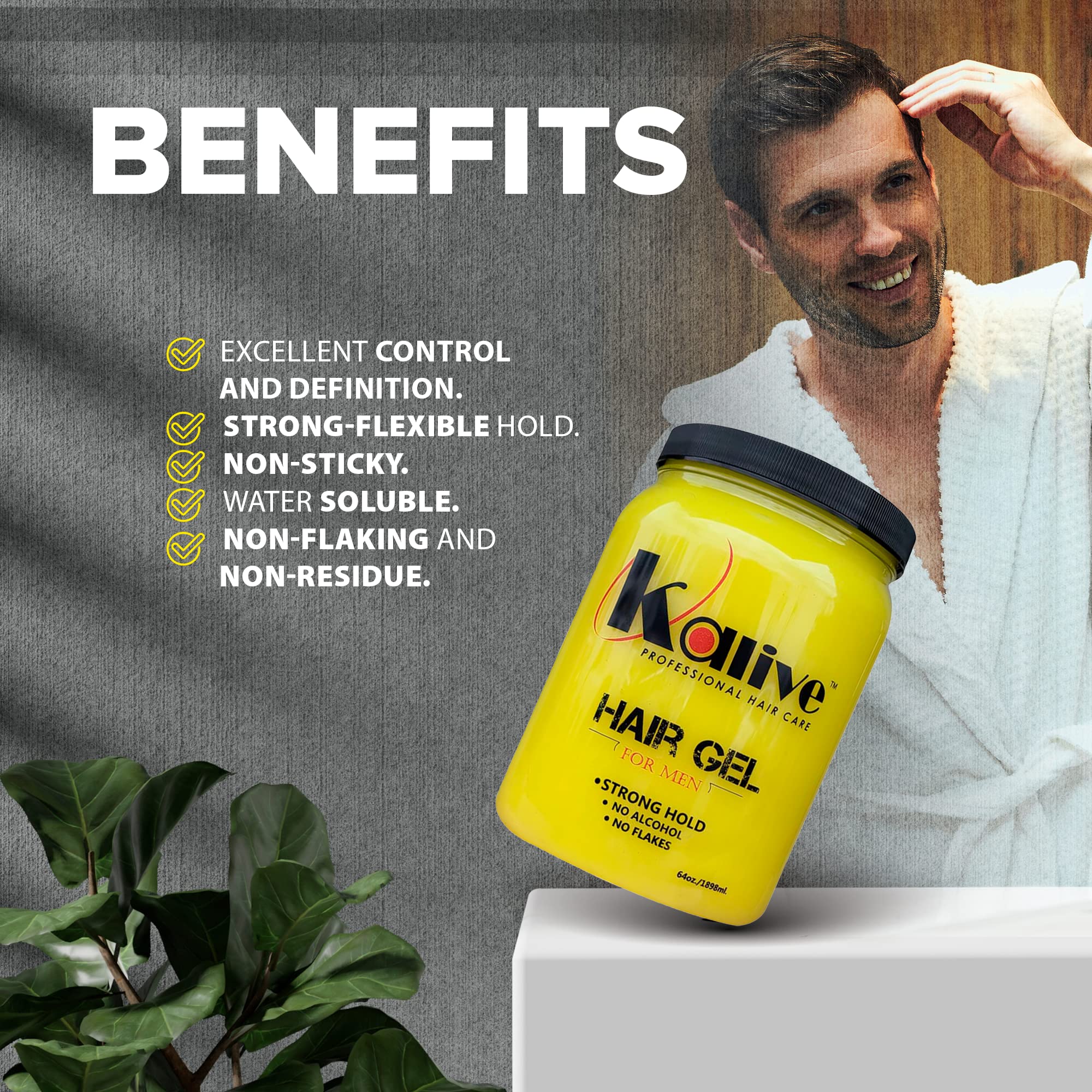 Avant et après coiffage avec le gel KALIVE 2 STYLE pour homme