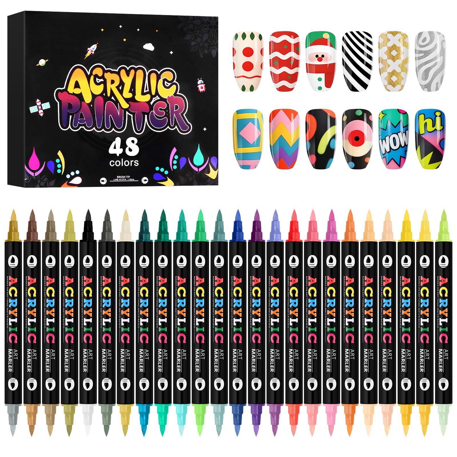Kalolary ensemble marqueurs pour ongles, 48 couleurs, pour designs variés et créatifs.