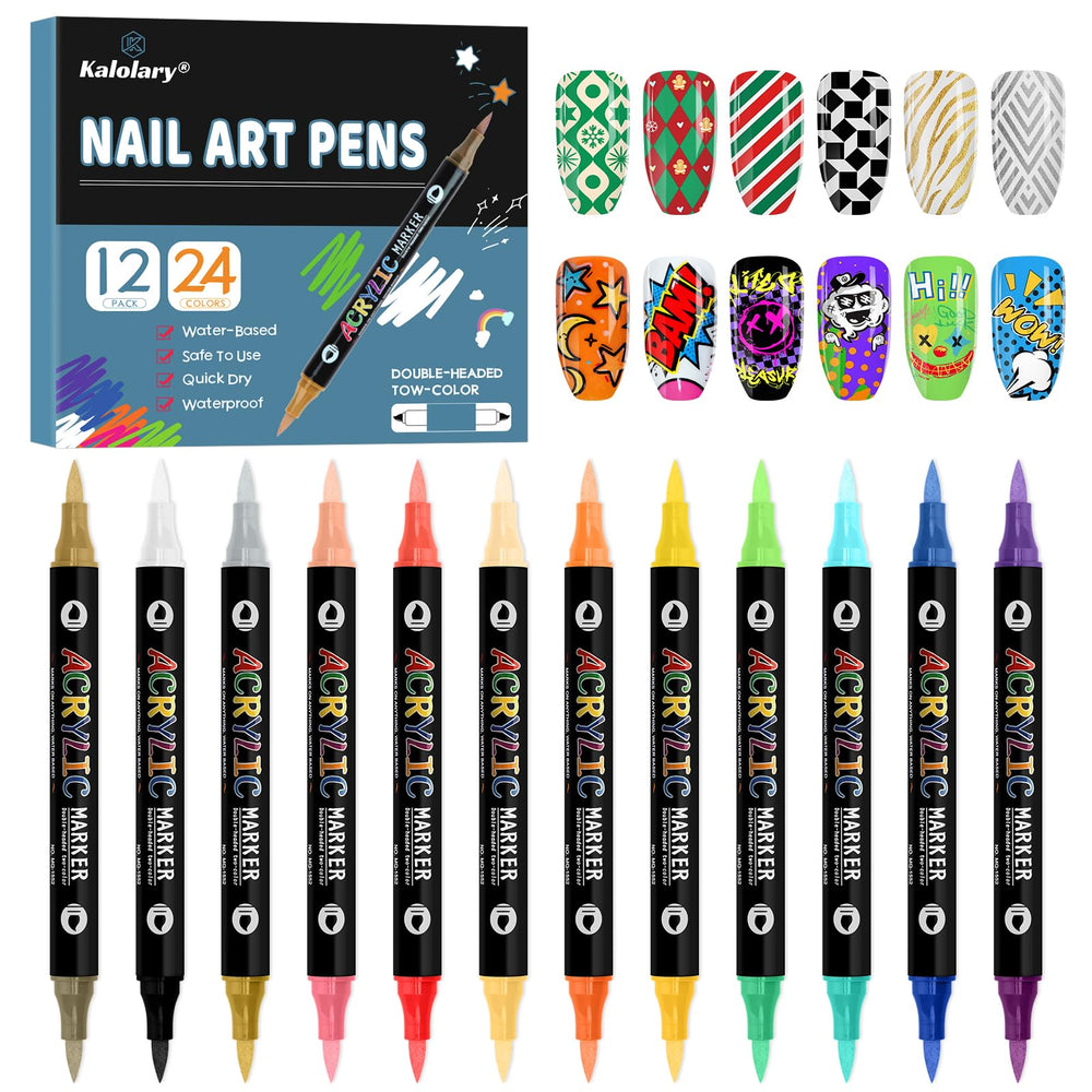 Kalolary stylo art ongles 24 couleurs, palette variée pour motifs précis.