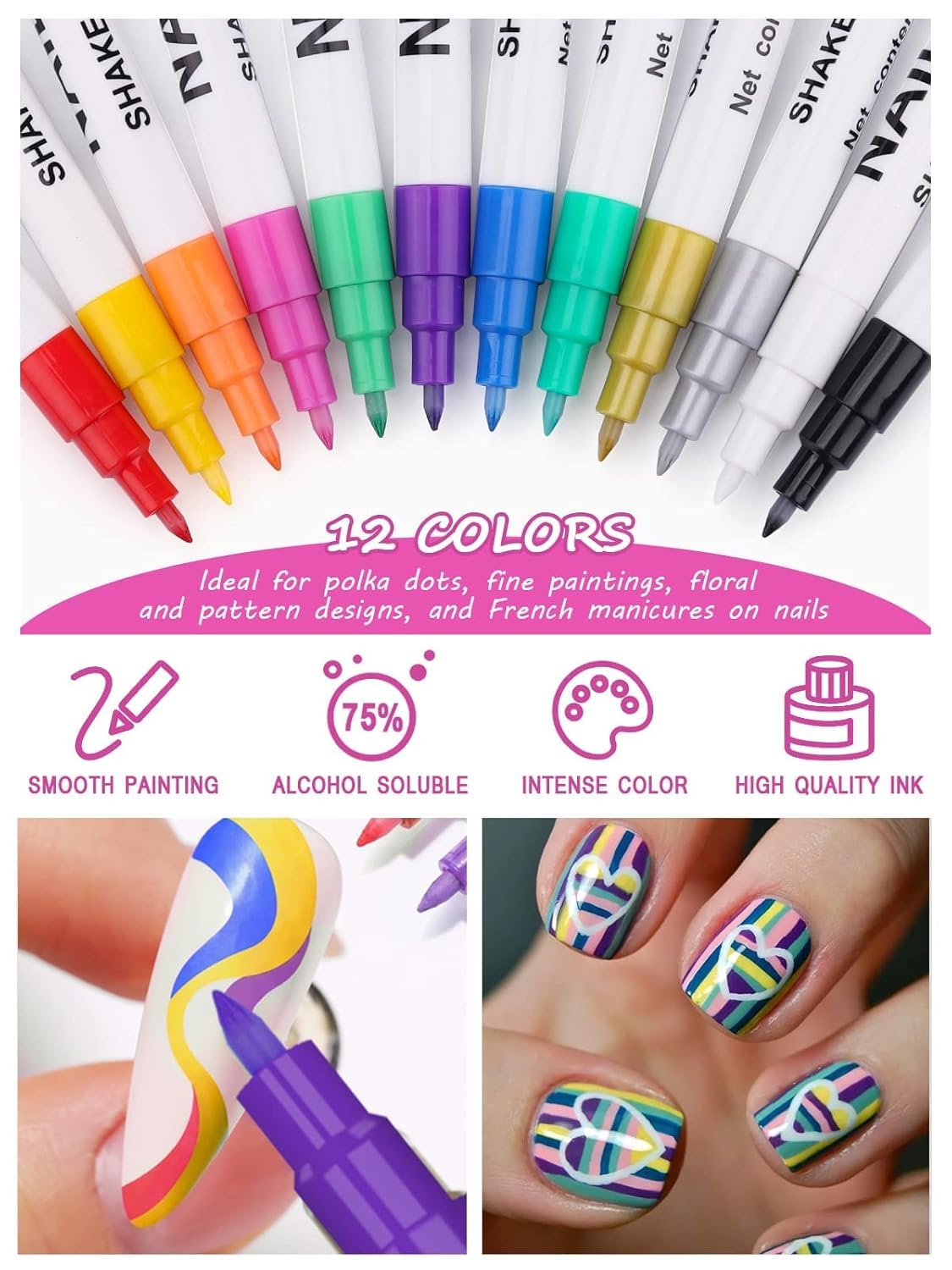 Kalolary stylos art-ongles permettent points et lignes pour décorations personnalisées.