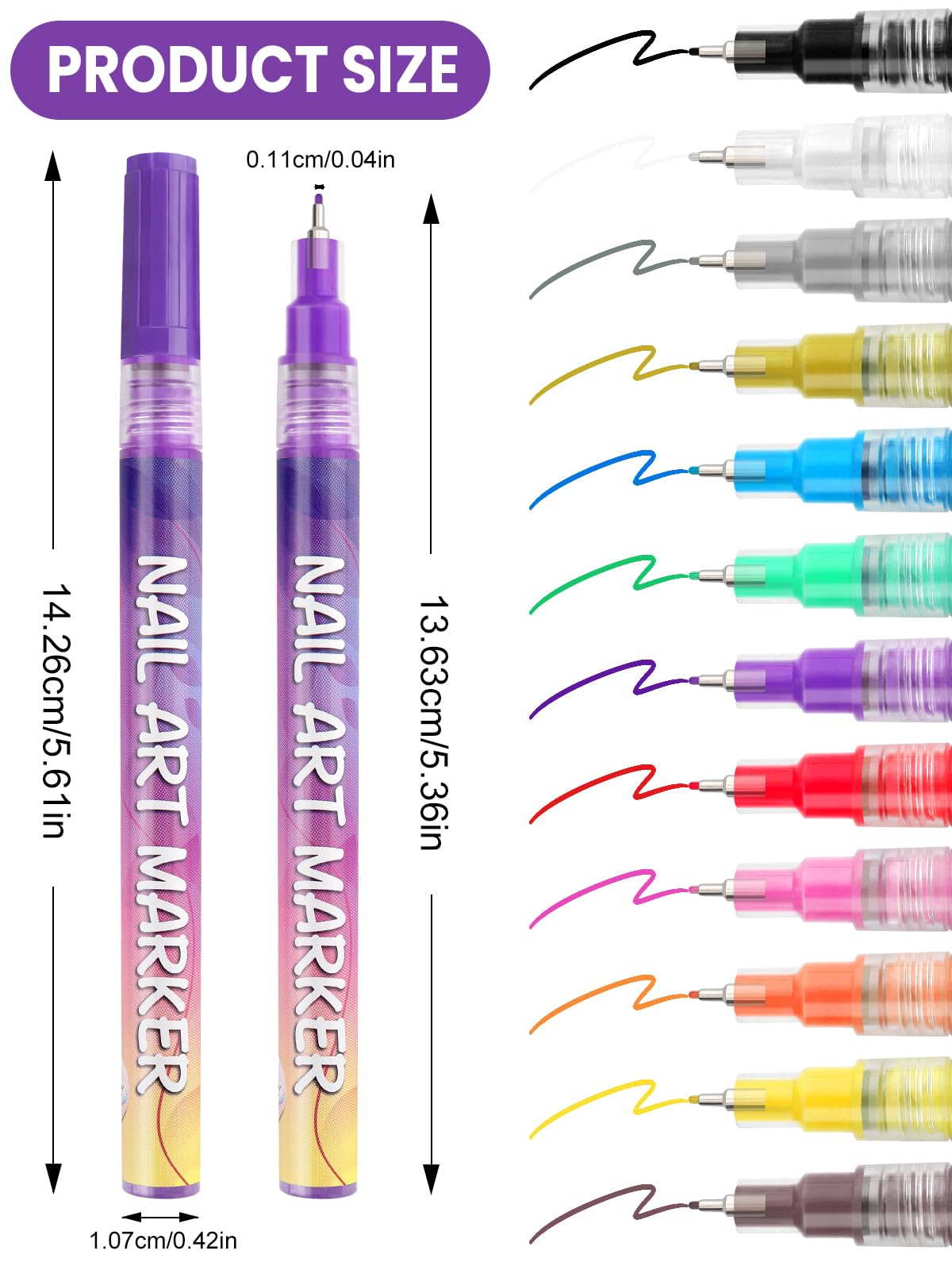 Kalolary stylo-art-ongles pointe 0,5 mm pour détails précis.
