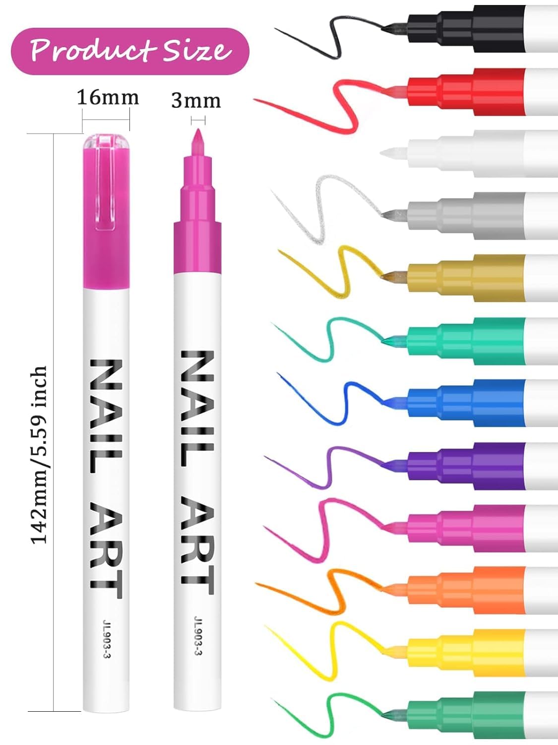 Kalolary stylos art-ongles pointe fin pour dessins précis sur ongles.