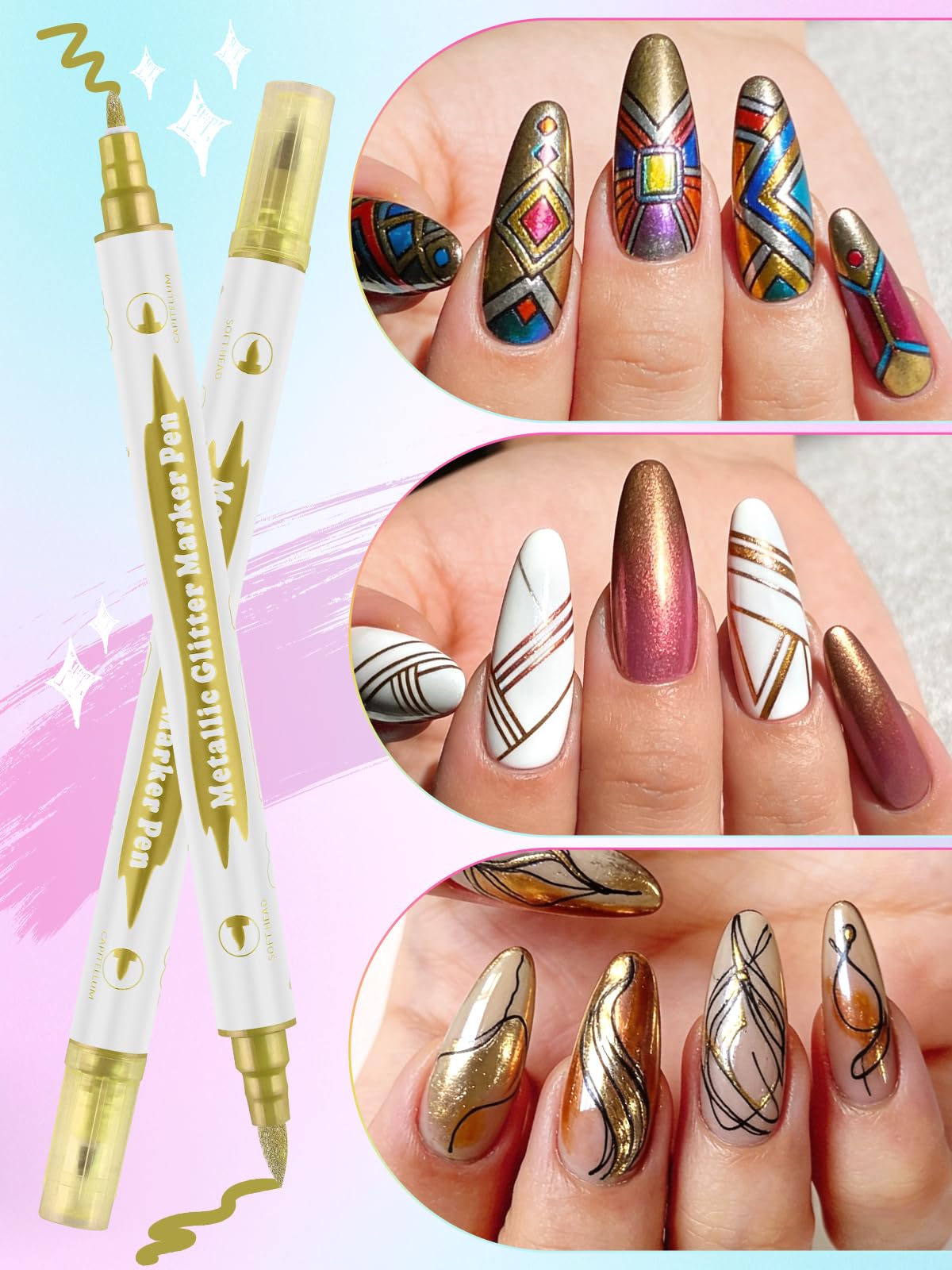 Kalolary stylo ongles métalliques paillettes couleurs brillantes