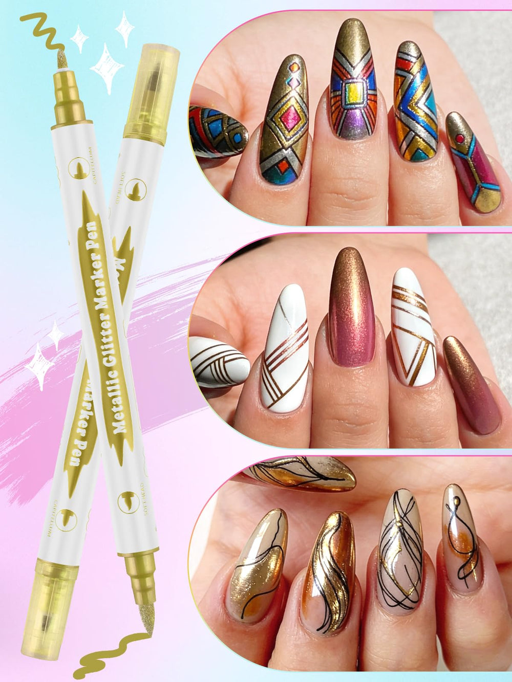 Kalolary stylo ongles métalliques paillettes couleurs brillantes