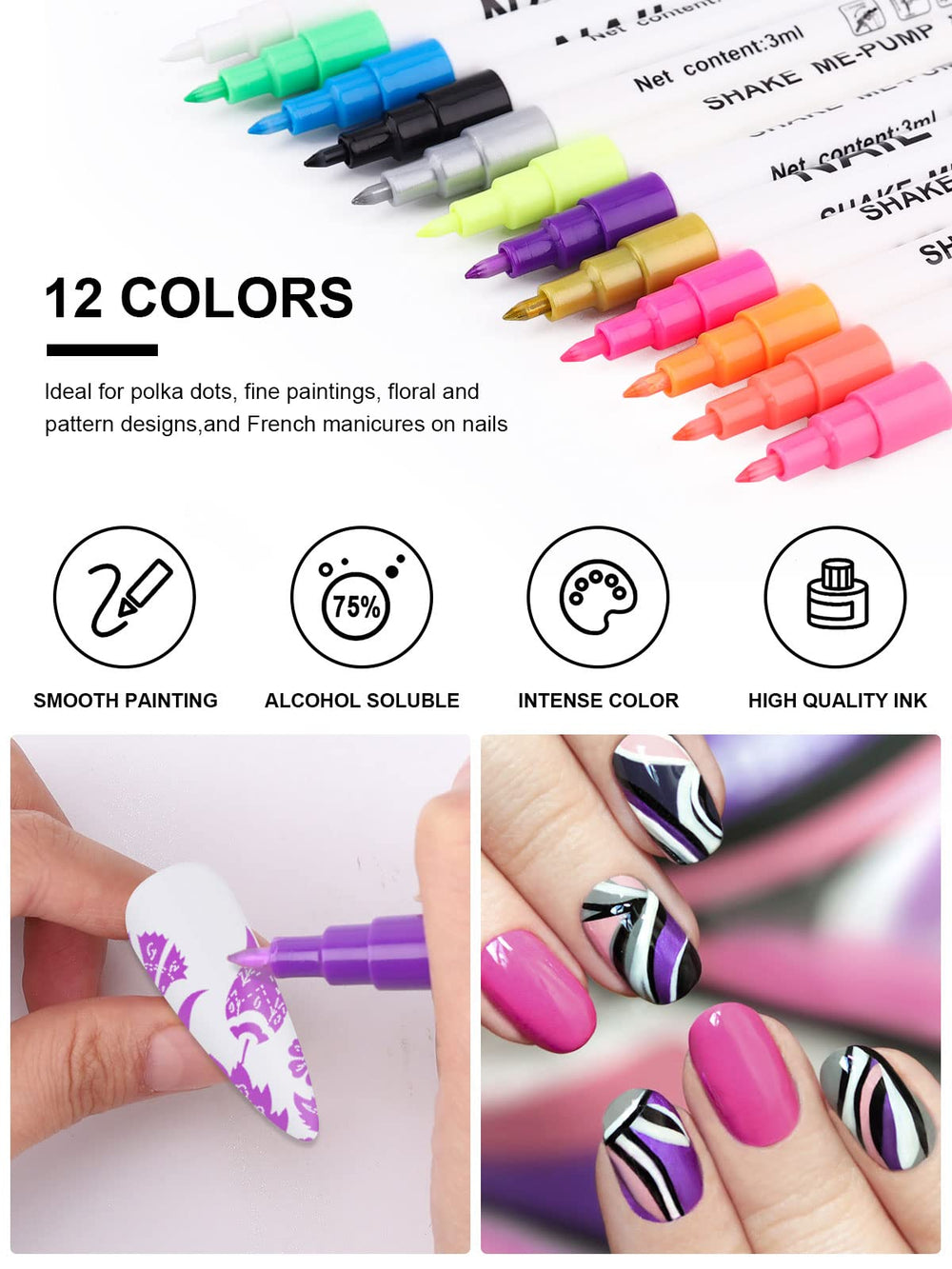 Kalolary stylo trace lignes ongles pour look design.