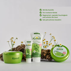 Kamill crème mains et ongles camomille naturelle, texture onctueuse prête à hydrater.