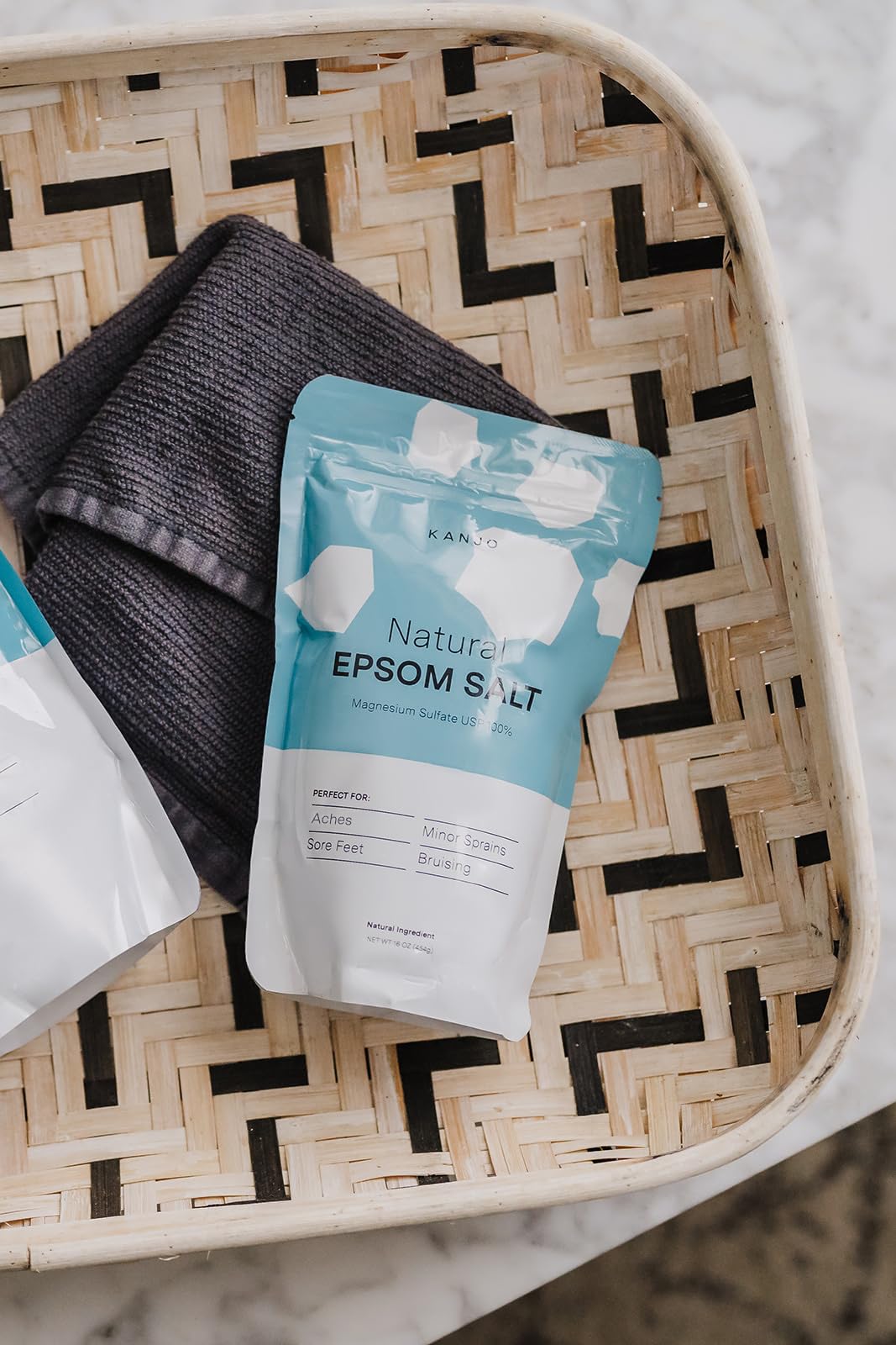 Kanjo Sel Epsom Naturel: sachet 16 oz pratique et simple à utiliser.