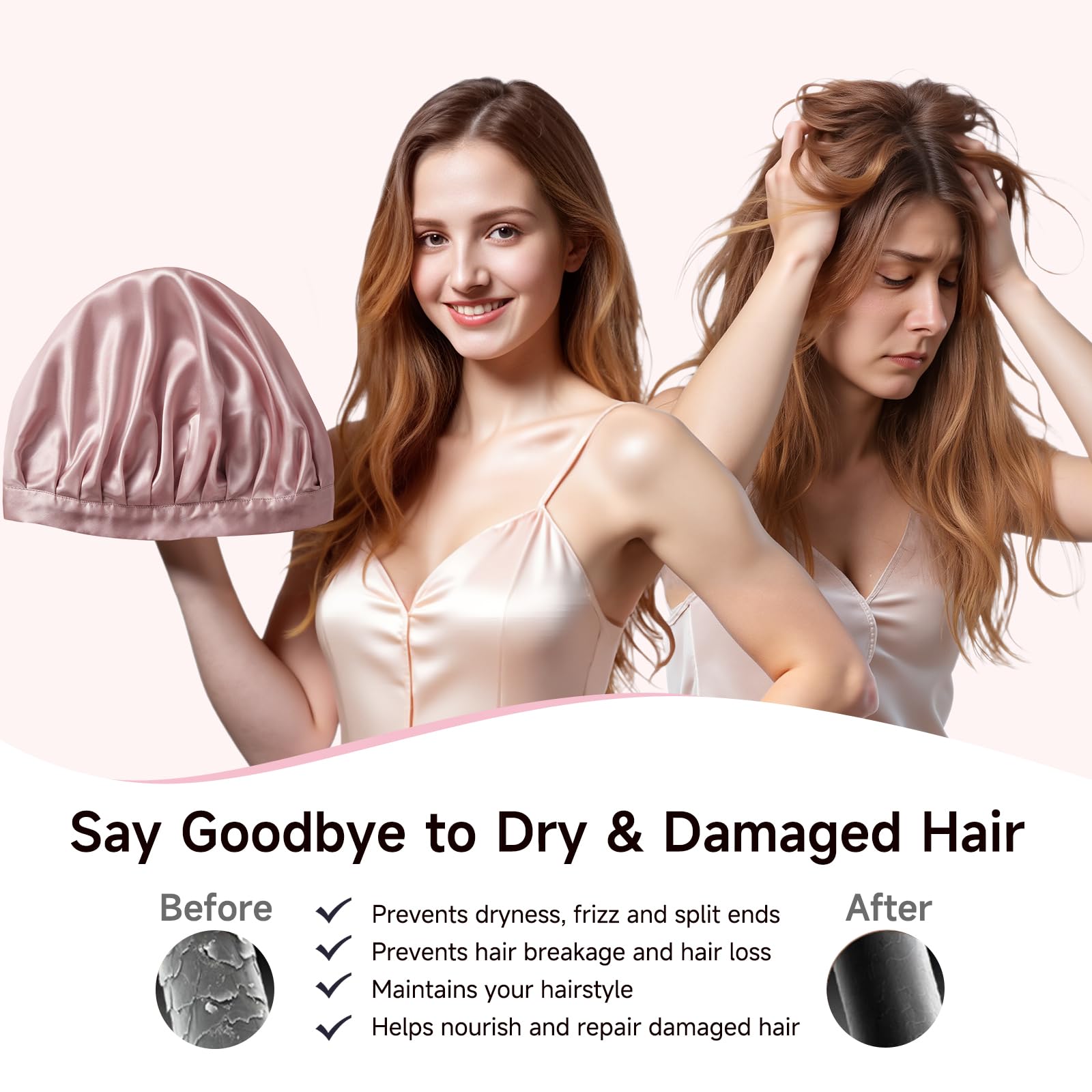 Bonnet Kaome soie ajustable et élastique pour toutes les longueurs de cheveux.
