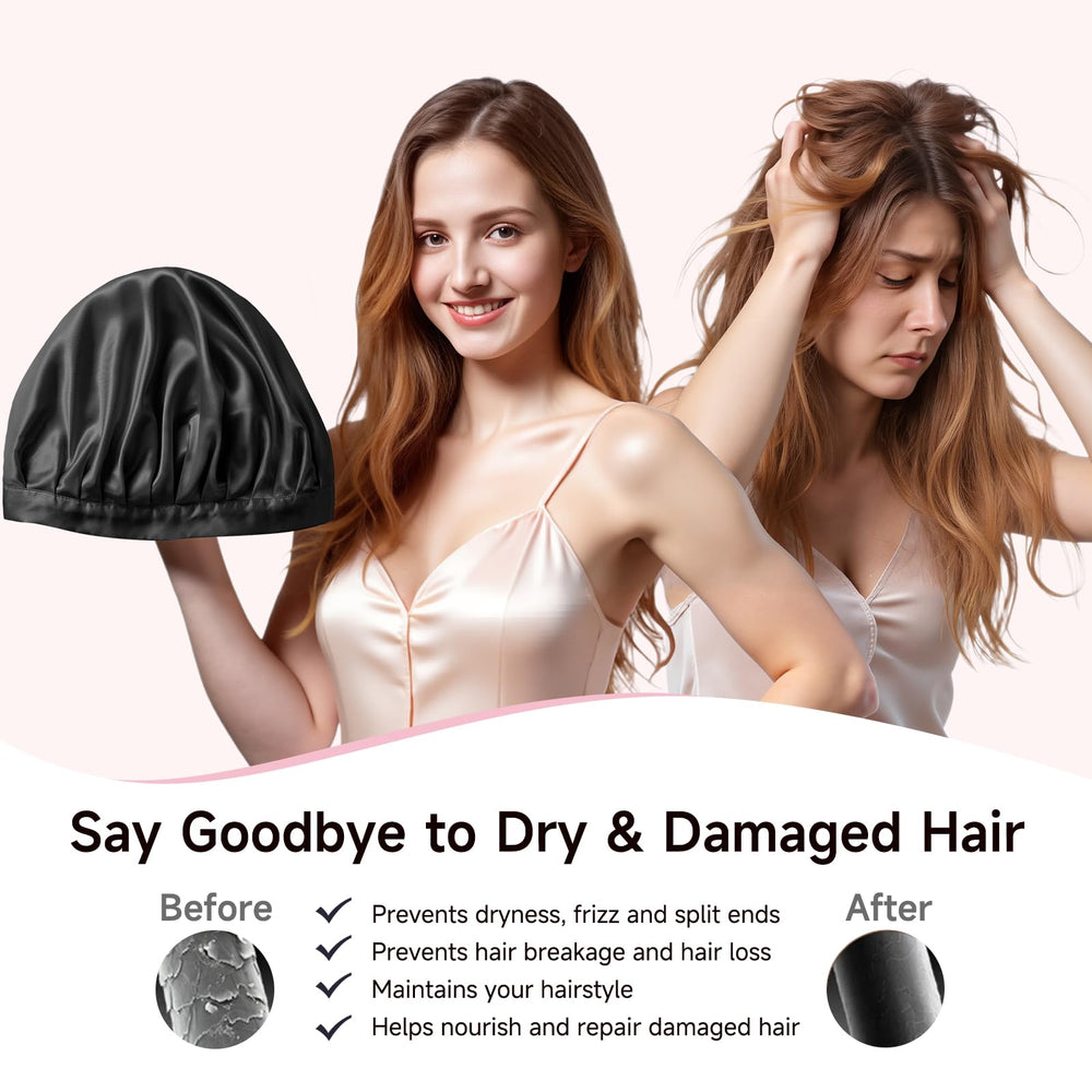 Kaome bonnet soie mûrier anti-glissement, reste en place toute la nuit sans pression.