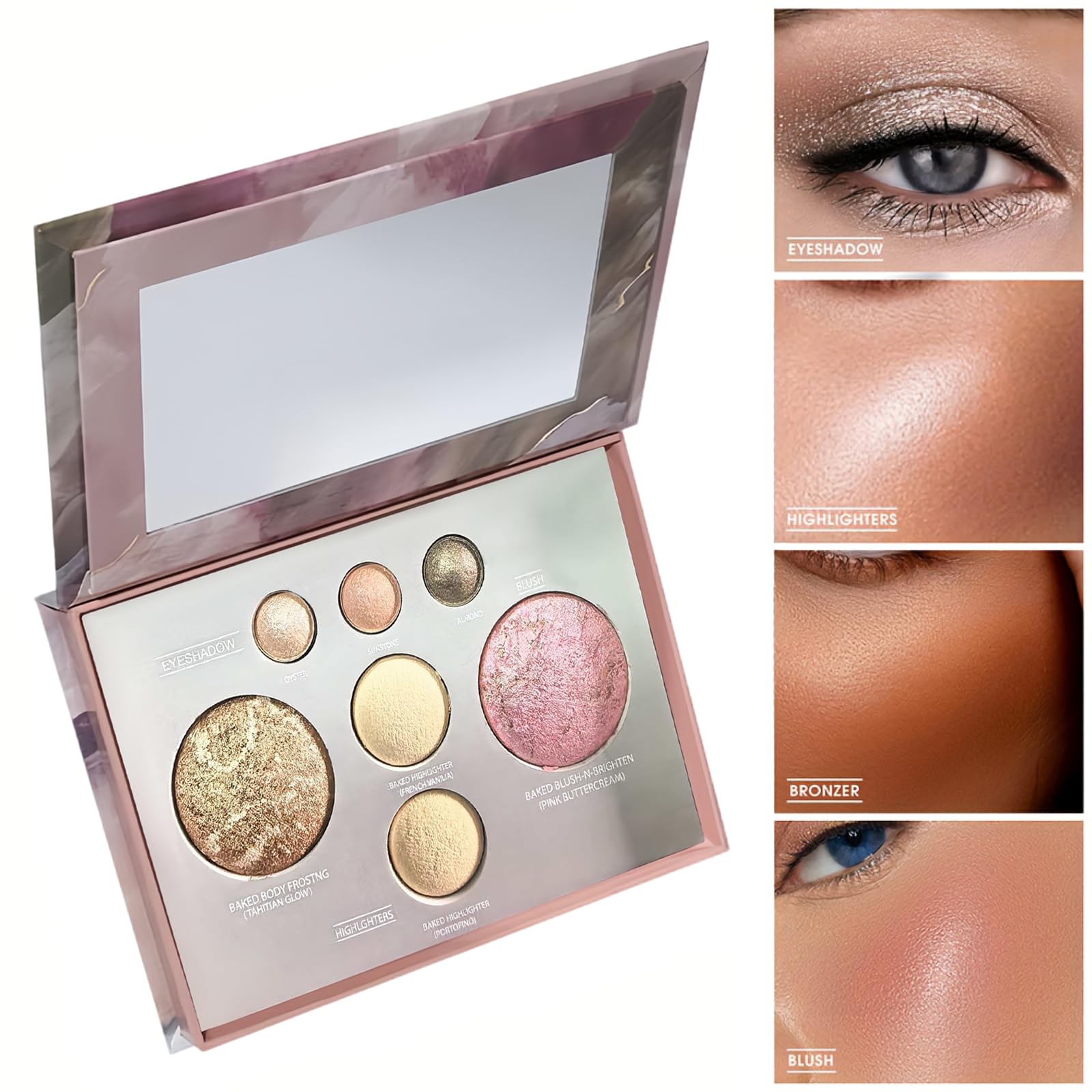 K'APEINE All in One Baked Palette swatches sur peau, teintes harmonieuses.