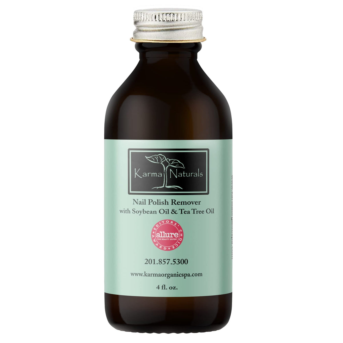 Dissolvant Karma Organic Tea Tree — bouteille en vedette, démaquillage doux des ongles.
