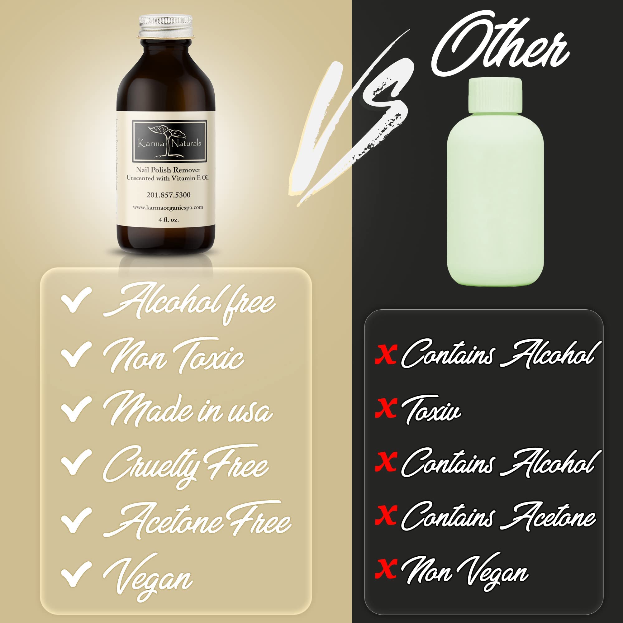 Formule sans acetone Karma Organic, démaquillant vernis, utilisation rapide et douce.