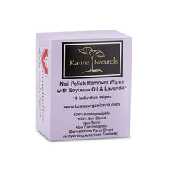 Karma Organic lingettes demaquillant vernis lavande soja, enlèvent rapidement le vernis.
