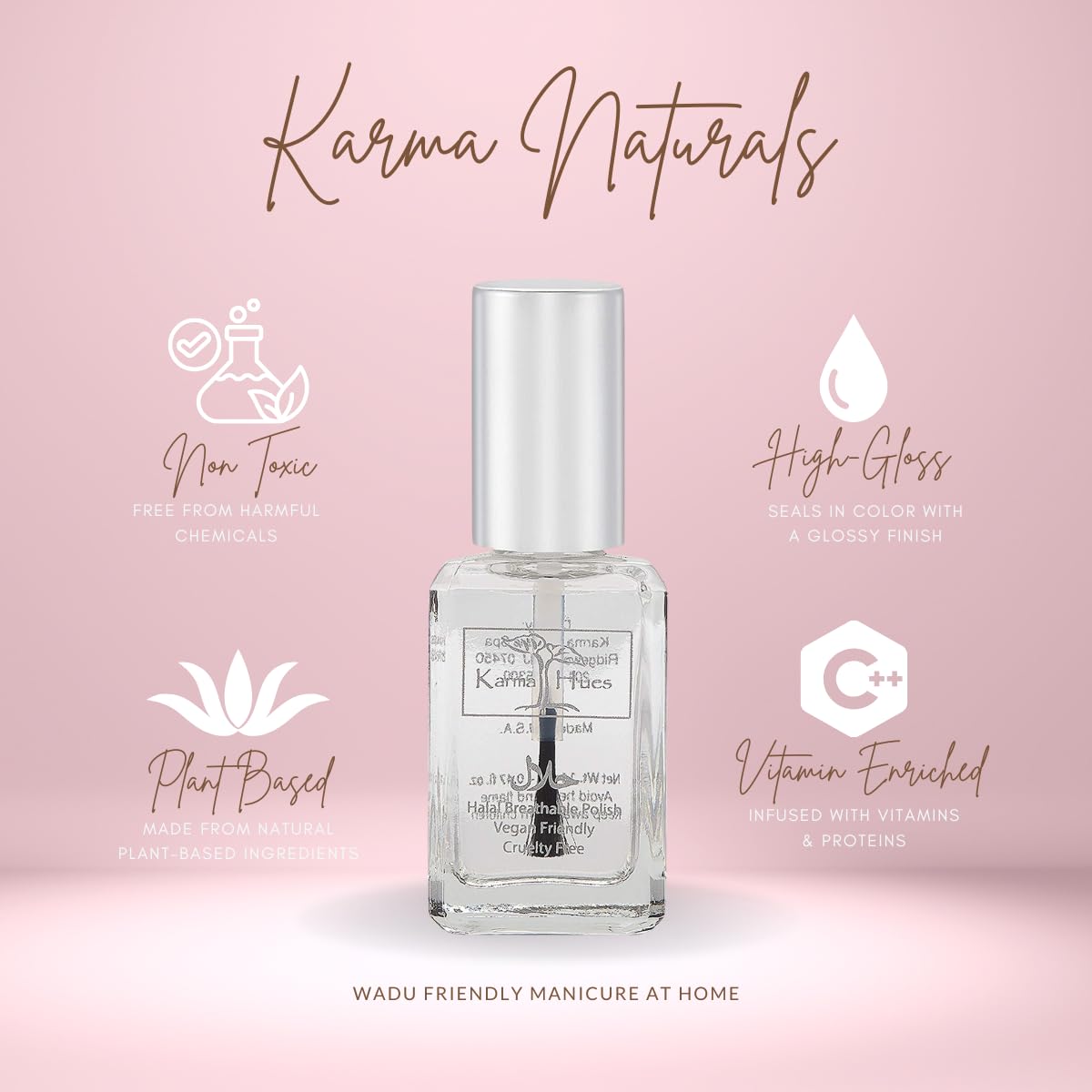 Séchage rapide avec Karma Organic, vernis respirant sans éclairage UV ou LED nécessaire.