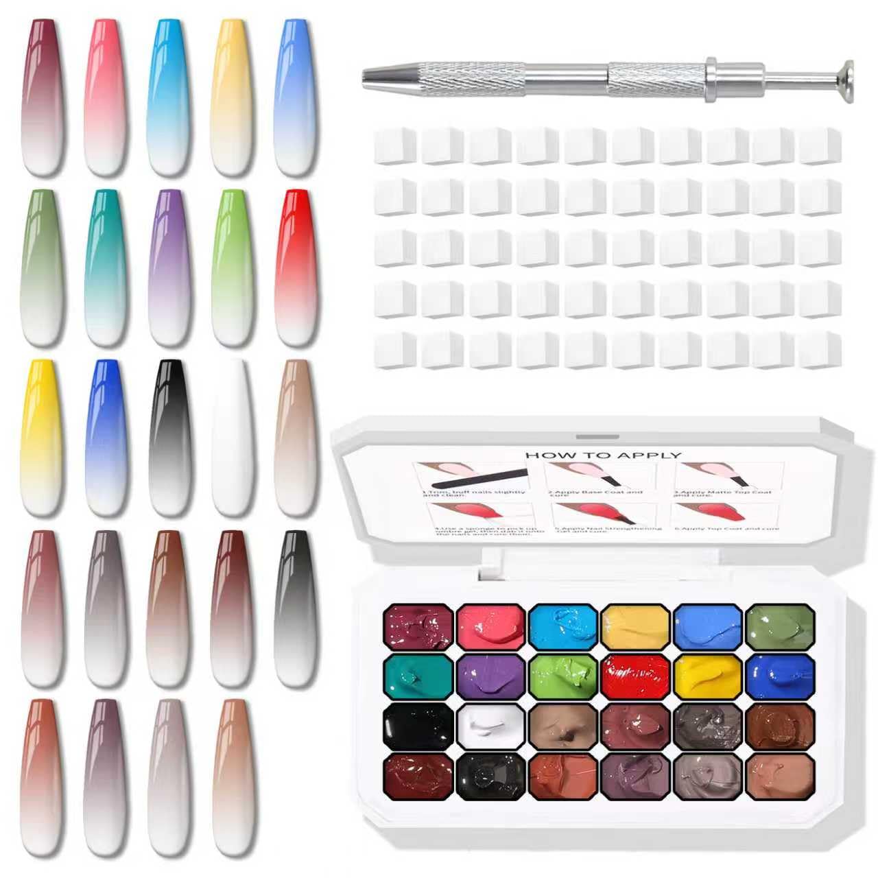 Karroy 24 couleurs éponges pour art ongulaire textures faciles pour un dégradé élégant.