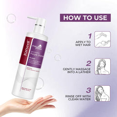 Cheveux blonds et argentés plus lumineux après l’utilisation du shampoing violet.