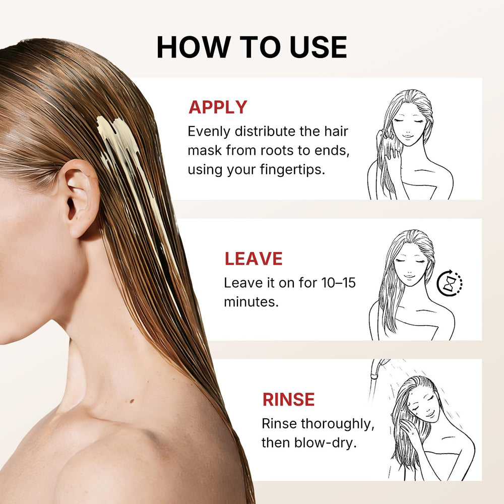 Karseell – conseil d’utilisation : appliquer 5 à 10 minutes sur cheveux propres