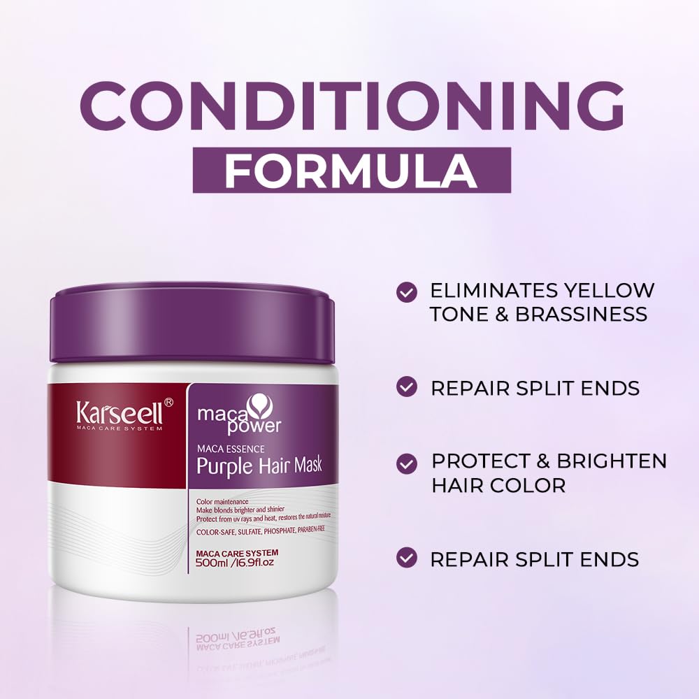 Karseell Masque Cheveux Violet texture crèmeuse et soyeuse nourrissant les mèches.