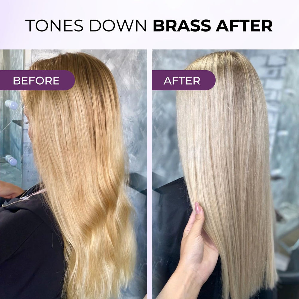 Cheveux pré-éclairés avec le masque violet Karseell prêt à usage.