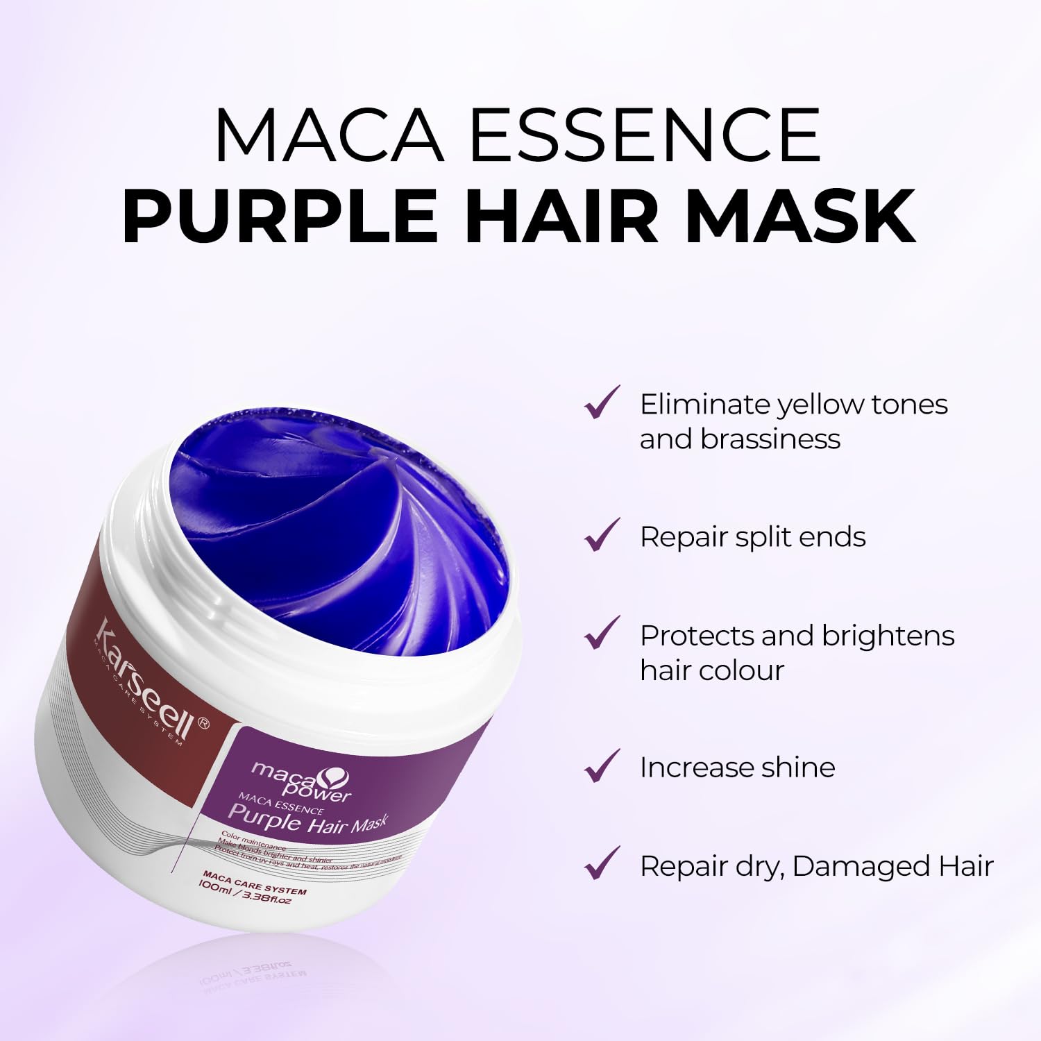 Pigments violets déposés par le masque Karseell pour reflets frais.